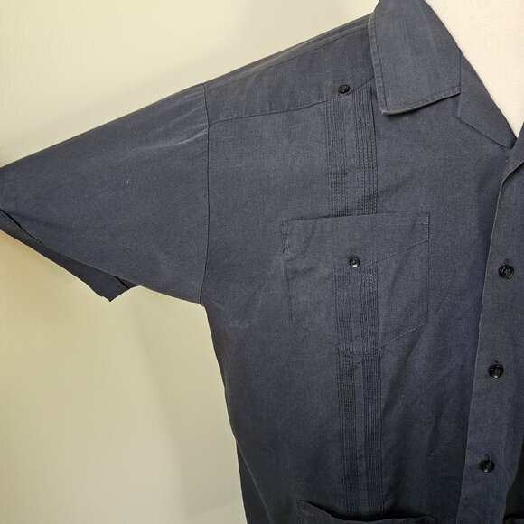 Vintage 90s Monte Carlo Navy Blue Guayabera Mens Casual Beach Summer Shirt XL - Picture 3 of 6